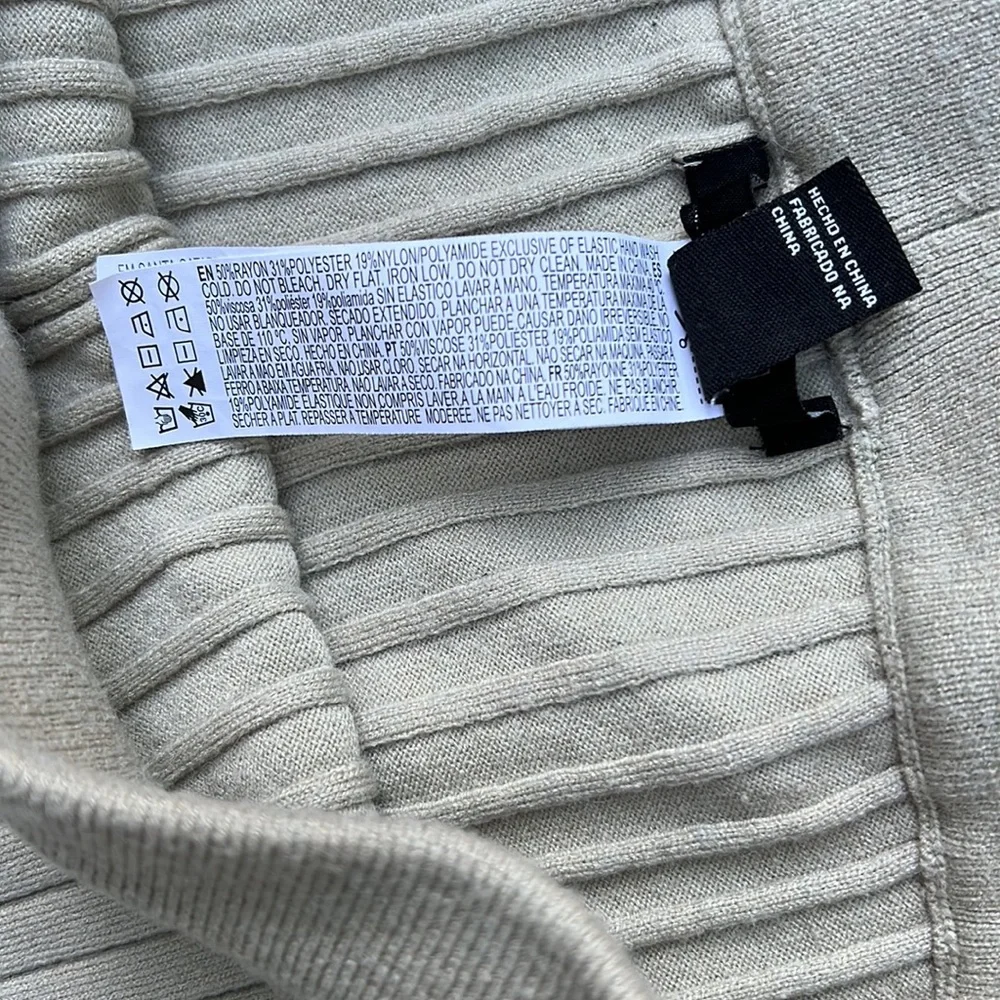 Beige Light Sage Ribbed Knit Lounge Pants Wide Waistband Flare Cozy Minimal - Picture 5 of 10